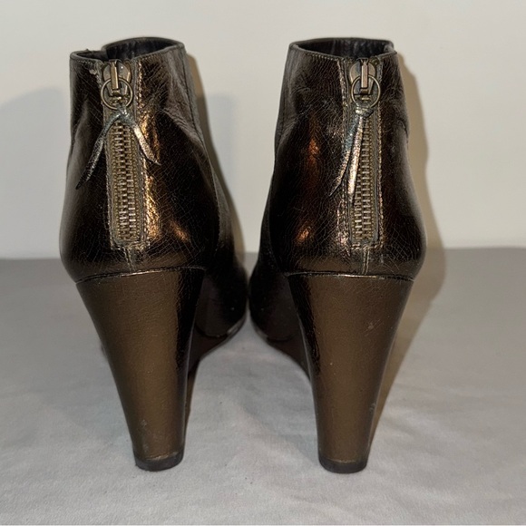 Stuart Weitzman Bronze Leather Ankle Booties with Wedge Heel - Picture 2 of 5